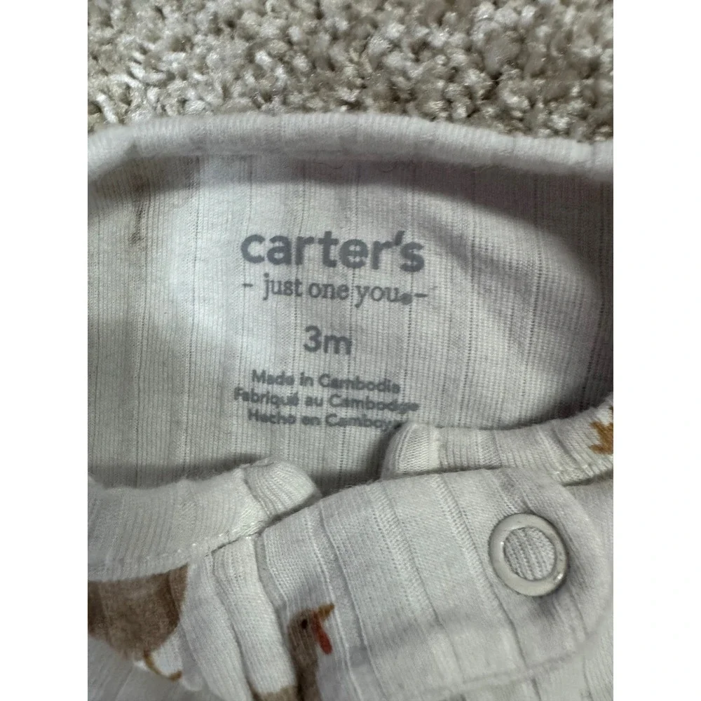 Carters Just One You Baby Turkey Thanksgiving Ribbed Footed Sleeper 3M White